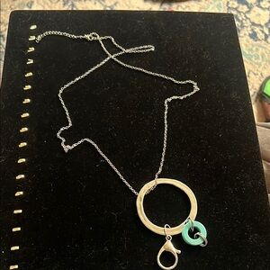 Elegant Silver and Turquoise Pendant Necklace with Badge Reel Attachment